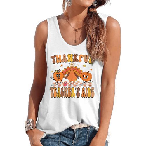 Thankful Teacher's Aide Thanksgiving Autumn Fall Women Men Flowy Tank - teacherstshirts.com AU
