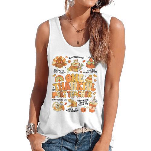 Thanksgiving One Thankful Art Teacher Fall Groovy Men Women Flowy Tank - teacherstshirts.com UK