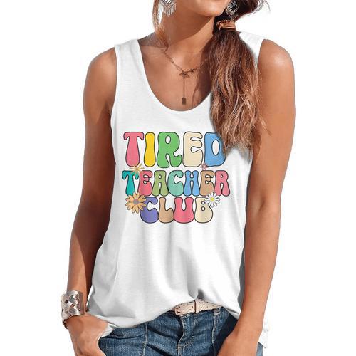 Tired Teachers Club Groovy Teachers Back To School Flowy Tank - teacherstshirts.com DE