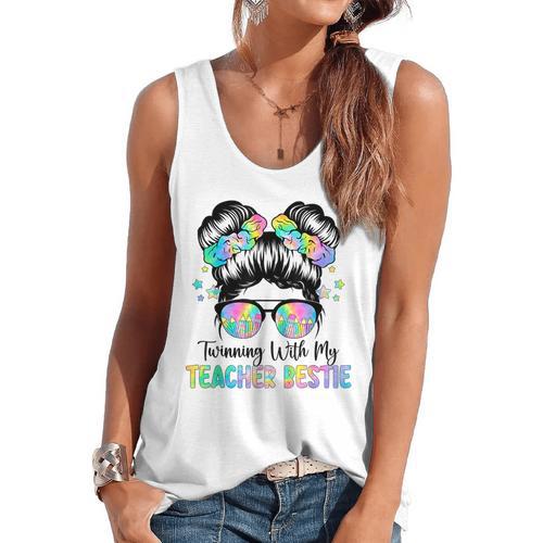 Twin Day Friends Teacher Twinning With My Bestie Flowy Tank - teacherstshirts.com DE