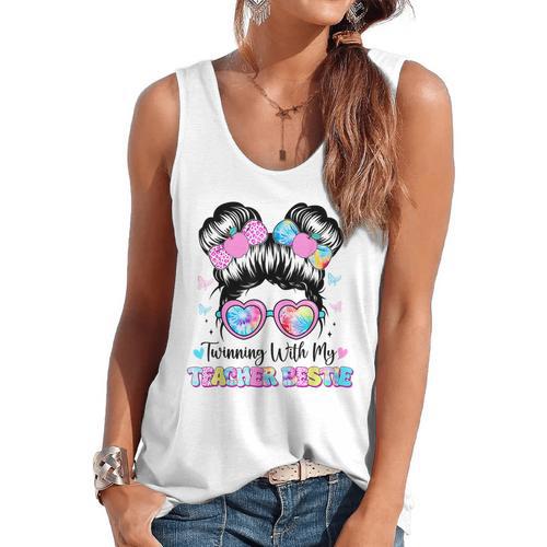 Twinning With My Teacher Bestie Twin Day Friends Teacher Flowy Tank - teacherstshirts.com DE