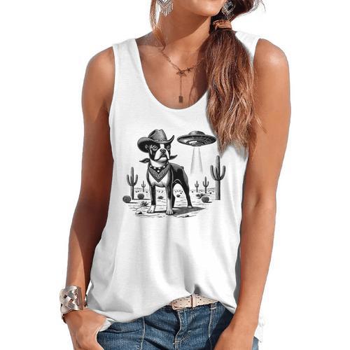 Vintage Boston Terrier UFO Western Wild West Dog Mom Dad Flowy Tank - Bostonterriersmerch.com UK