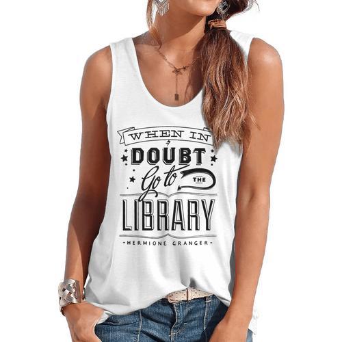 When In Doubt Go To The Library Teacher Vintage Book Lovers Flowy Tank - teacherstshirts.com UK