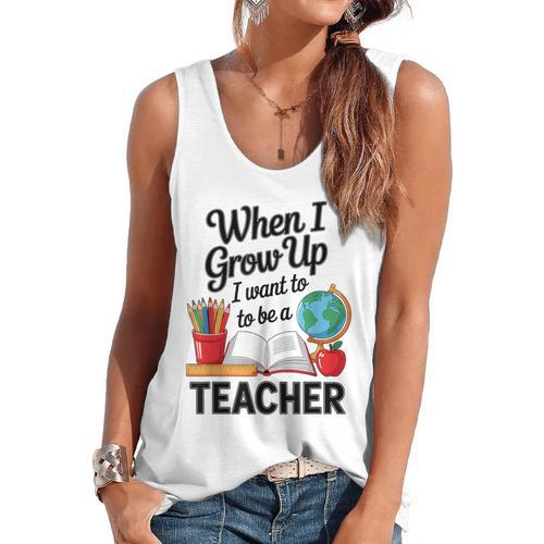 When I Grow Up I Want To Be Teacher Kids Flowy Tank - teacherstshirts.com