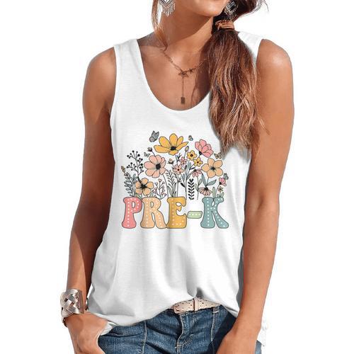 Wildflower Pre-K Preschool Team Floral Teacher Girls Flowy Tank - teacherstshirts.com AU