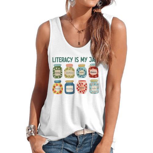 Women Literacy Is My Jam Literacy Teacher Reading Teacher Flowy Tank - teacherstshirts.com AU
