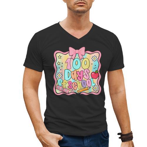 100 Days Of School Preppy 100th Day Of School Teacher Kids Men's V-Neck T-Shirt - teacherstshirts.com AU