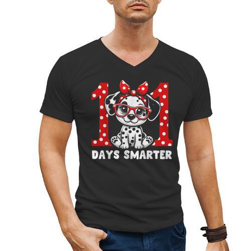 100 Days Smarter 101st Day School Dalmatian Dog Teacher Kids Men's V-Neck T-Shirt - teacherstshirts.com AU