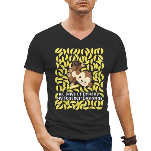 100th Day Of School Teacher Monkey Pun Banana For Men Women Girls Kids Men's V-Neck T-Shirt - teacherstshirts.com