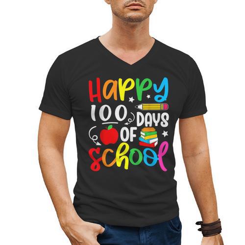 100th Day Of School Teachers Kids Girls Child Happy 100 Days Men's V-Neck T-Shirt - teacherstshirts.com UK