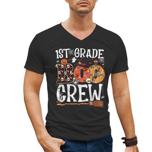1st Grade Boo Crew Cute Ghost Halloween Teacher Kids Men's V-Neck T-Shirt - teacherstshirts.com DE
