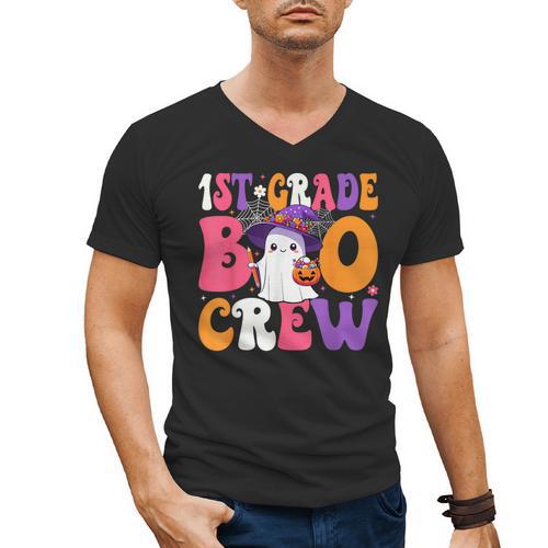 1st Grade Boo Crew Halloween First Grade Halloween Teacher Men's V-Neck T-Shirt - teacherstshirts.com UK