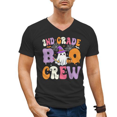 2nd Grade Boo Crew Spooky Second Grade Halloween Teacher Men's V-Neck T-Shirt - teacherstshirts.com CA