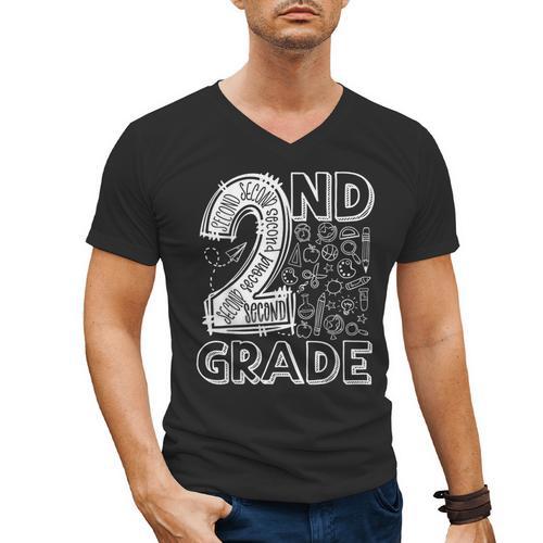 2nd Grade Typography Team 2nd Grade Teacher Back To School Men's V-Neck T-Shirt - teacherstshirts.com UK
