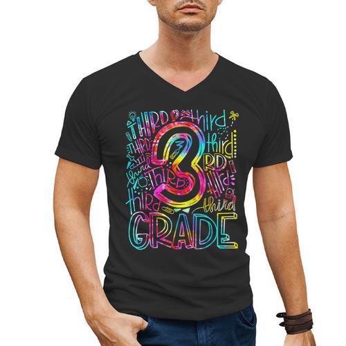3rd Grade Typography Team Third Grade Teacher Back To School Men's V-Neck T-Shirt - teacherstshirts.com CA