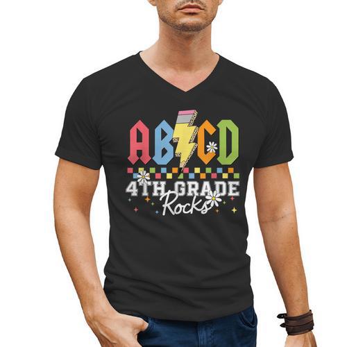 4th Grade Rocks ABCD Back To School Rock Teachers Men's V-Neck T-Shirt - teacherstshirts.com CA