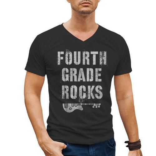 4th GRADE Rocks Teacher Rockstars I Teach Ready To Rock Men's V-Neck T-Shirt - teacherstshirts.com CA