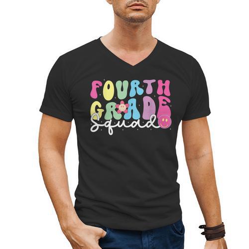 4th Grade Squad Fourth Teacher Student Team Back To School Men's V-Neck T-Shirt - teacherstshirts.com UK