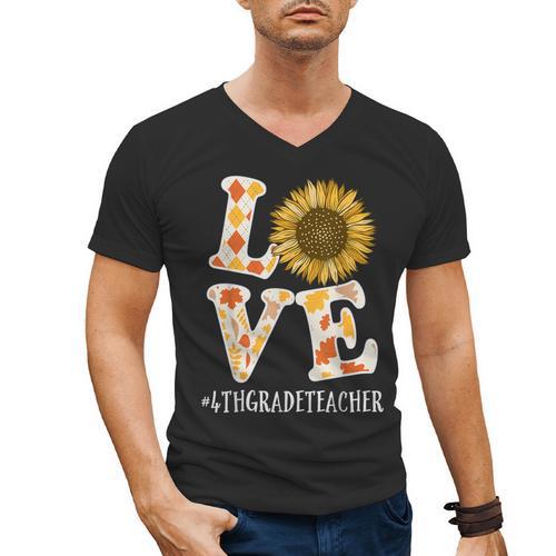 4th Grade Teacher Love Autumn Fall Sunflower Appreciation Men's V-Neck T-Shirt - teacherstshirts.com UK
