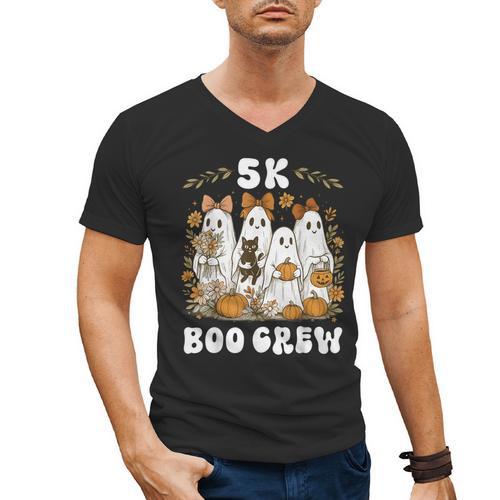 5K Boo Crew Halloween Teacher K5 Floral Ghost Trick Or Teach Men's V-Neck T-Shirt - teacherstshirts.com UK