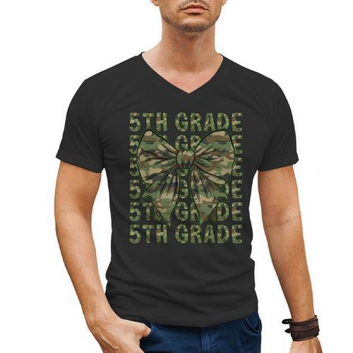 5th Grade Teacher Student Camo Bow Back To School Men's V-Neck T-Shirt - teacherstshirts.com CA