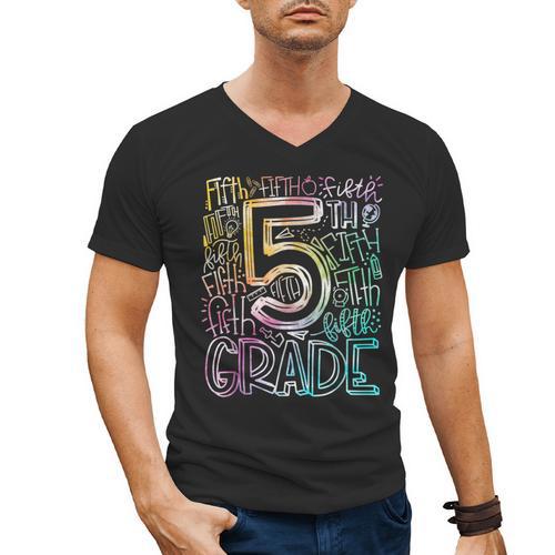 5th Grade Typography Team Fifth Grade Teacher Back To School Men's V-Neck T-Shirt - teacherstshirts.com DE