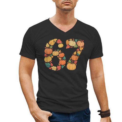 67 6 7 Fall Leaves For Teachers 67 Teacher Men's V-Neck T-Shirt - teacherstshirts.com UK