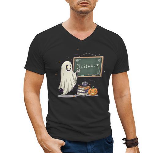 67 Teacher Halloween Ghost Six Seven Meme Math Joke Men's V-Neck T-Shirt - teacherstshirts.com AU