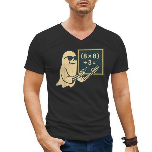 67 Teacher Halloween Skeleton Ghost Six Seven Meme Math Men's V-Neck T-Shirt - teacherstshirts.com UK