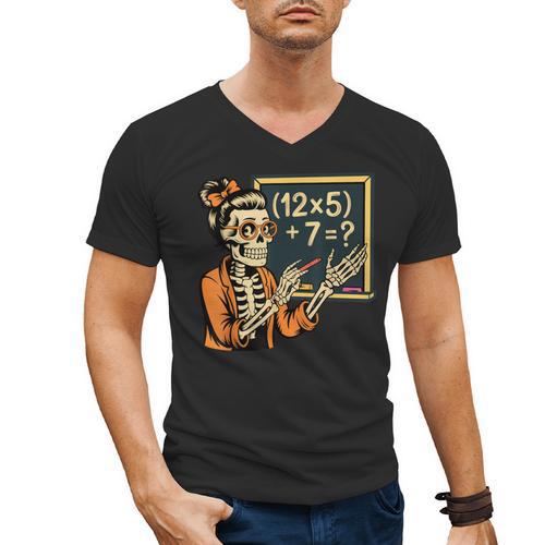 67 Teacher Halloween Skeleton Men's V-Neck T-Shirt - teacherstshirts.com