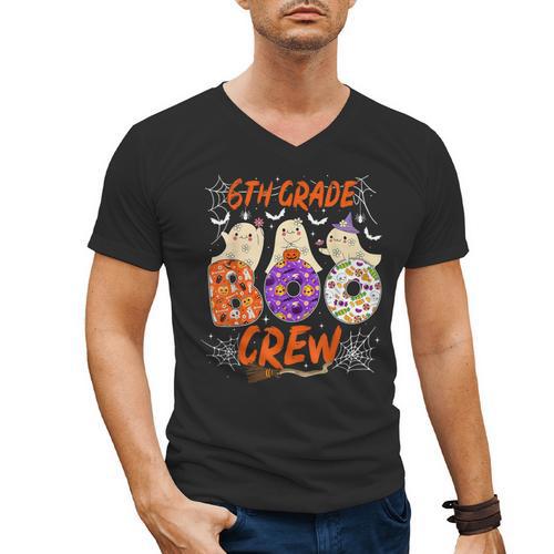 6th Grade Boo Crew Sixth Grade Halloween Teacher Kid Men's V-Neck T-Shirt - teacherstshirts.com