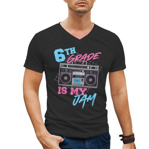 6th Grade Is My Jam Vintage 80s Boombox Teacher Student Men's V-Neck T-Shirt - teacherstshirts.com CA