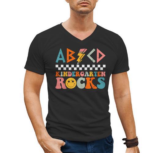 ABCD Kindergarten Rocks Back To School Teacher Kindergarten Men's V-Neck T-Shirt - teacherstshirts.com UK