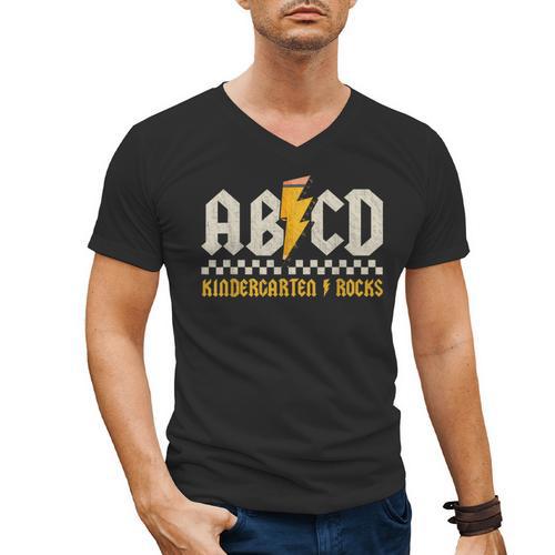 ABCD Kindergarten Rocks Pencil Lightning Students Teachers Men's V-Neck T-Shirt - teacherstshirts.com UK