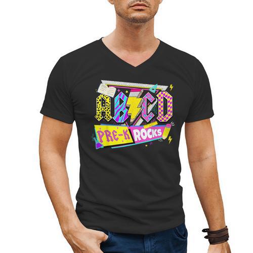 ABCD Pre-K Rocks Back To School PreK Kindergarten Teacher Men's V-Neck T-Shirt - teacherstshirts.com UK