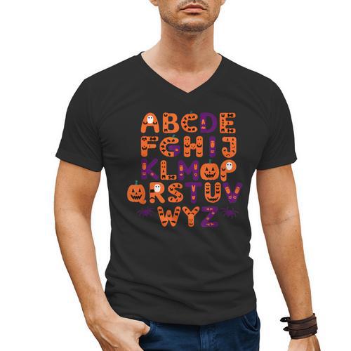 ABCs Learning Kindergarten Teacher Halloween Alphabet Men's V-Neck T-Shirt - teacherstshirts.com DE