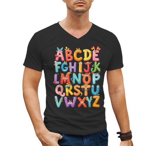 Alphabet A-Z ABC Kids Back To School Pre K Teachers Men's V-Neck T-Shirt - teacherstshirts.com DE