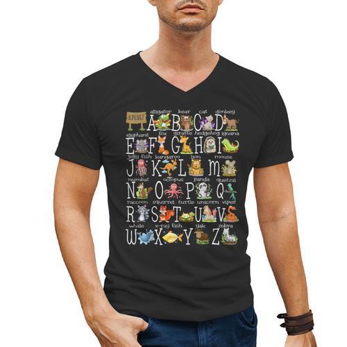 Alphabet Animals Back To School Pre-K Kindergarten Teacher Men's V-Neck T-Shirt - teacherstshirts.com DE