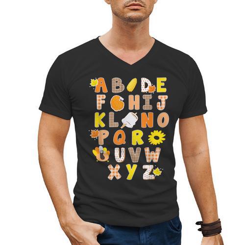 Alphabet Turkey Thanksgiving Costume Preschool Teacher Men Women Men's V-Neck T-Shirt - teacherstshirts.com AU