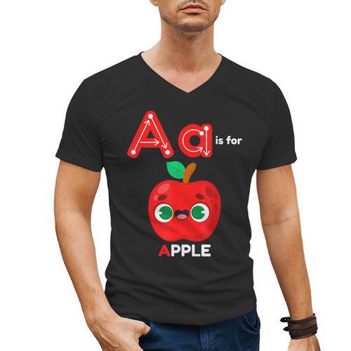 A Is For Apple Pre-K Kindergarten Teacher Student Men's V-Neck T-Shirt - teacherstshirts.com CA