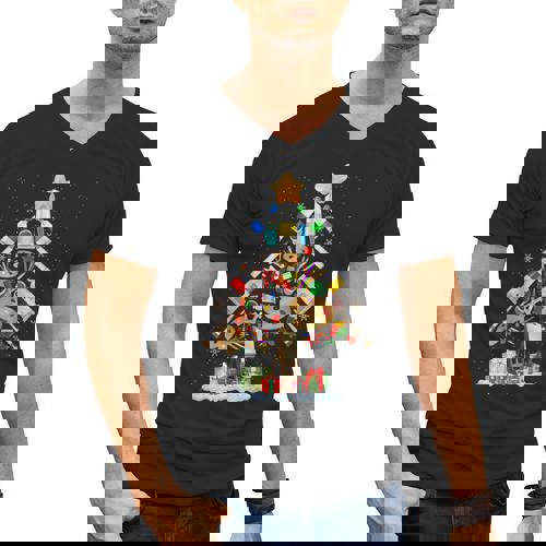 Art Christmas Tree Merry Christmas Artist Art Teacher Men&#x27;s V-Neck T-Shirt - teacherstshirts.com