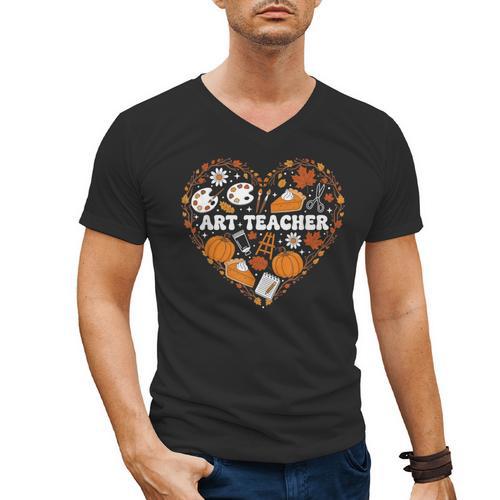 Art Teacher Heart Autumn Thanksgiving Kids Men's V-Neck T-Shirt - teacherstshirts.com AU