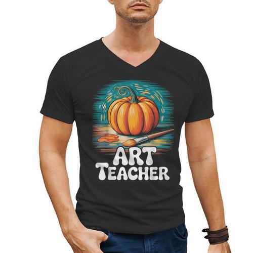 Art Teacher Pumpkin Painting Halloween Costume Men's V-Neck T-Shirt - teacherstshirts.com