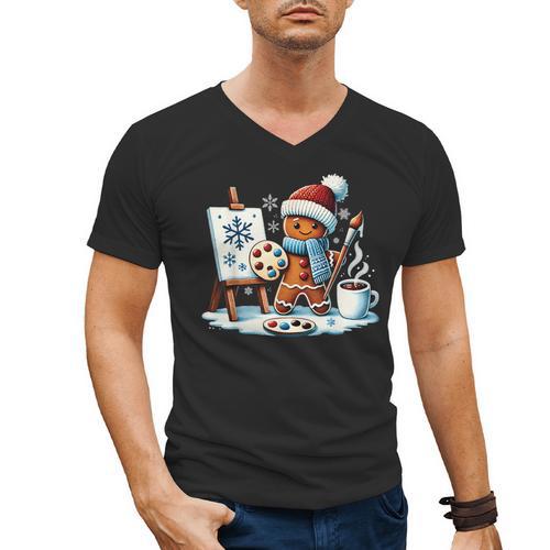 Artist Gingerbread Painter Art Teacher Student Christmas Men's V-Neck T-Shirt - teacherstshirts.com AU