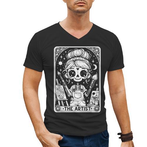 Artist Tarot Card Skeleton Painter Art Teacher Witchy Men's V-Neck T-Shirt - teacherstshirts.com AU