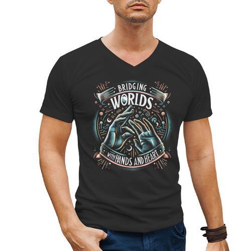 ASL Interpreter Deaf ASL Teacher American Sign Language Men's V-Neck T-Shirt - teacherstshirts.com UK