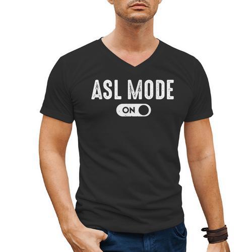 ASL Mode Sign Language Deaf ASL Teacher Men's V-Neck T-Shirt - teacherstshirts.com CA
