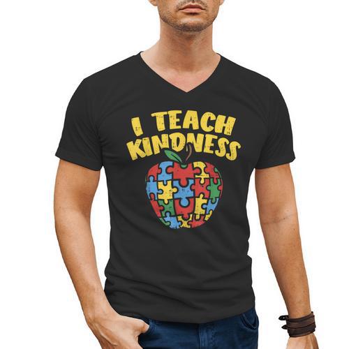 Autism Teacher Shirt I Teach Kindness Apple Puzzle Awareness Men's V-Neck T-Shirt - teacherstshirts.com