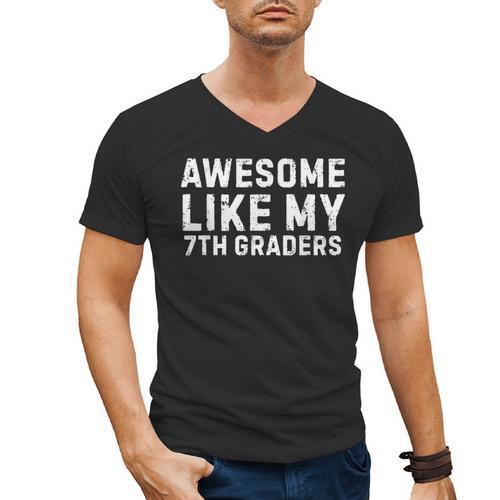 Awesome Like My 7th Grader Seventh Grade Teacher Men's V-Neck T-Shirt - teacherstshirts.com AU