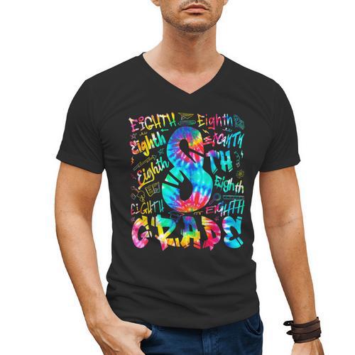 Back To School Eighth 8th Grade Tie Dye Typography Teacher Men's V-Neck T-Shirt - teacherstshirts.com